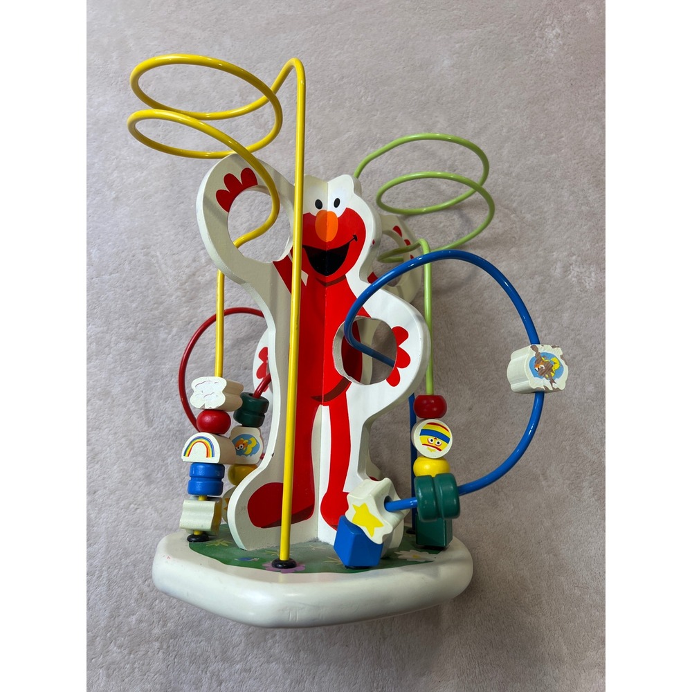 Rare! Sesame Street Bead Maze Toy Roller Coaster Wooden Sensory Activity VTG
